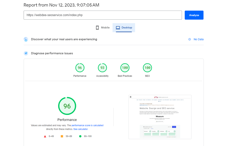 Web.dev speed insight