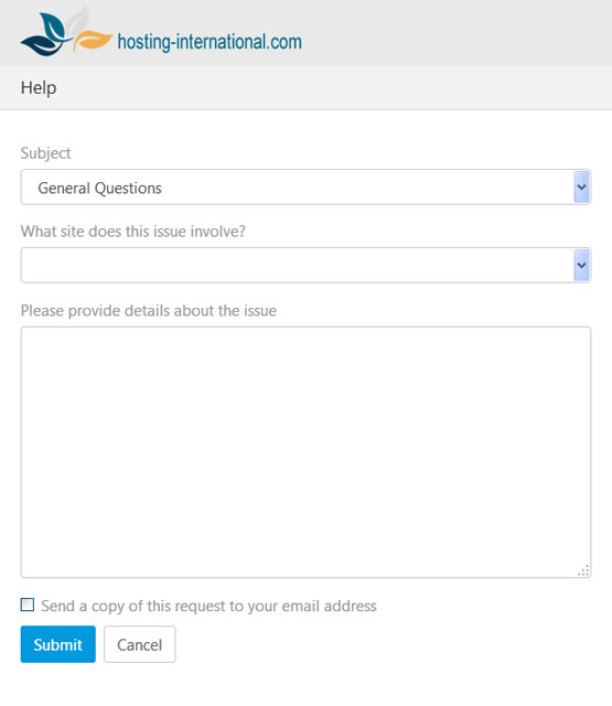 Ask help for the content management system Help form for CMS
