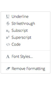 Text formatting menu Text formatting